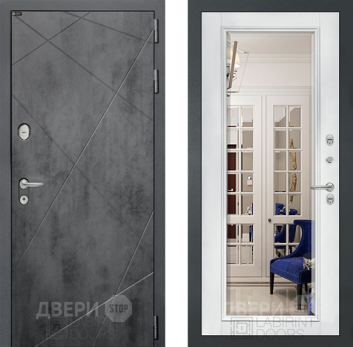Дверь Лабиринт (LABIRINT) Лофт Зеркало Фацет с багетом Белый софт в Черноголовке