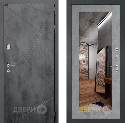 Входная металлическая Дверь Лабиринт (LABIRINT) Лофт Зеркало 18 Бетон светлый в Черноголовке