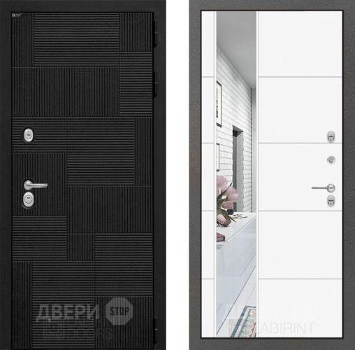 Входная металлическая Дверь Лабиринт (LABIRINT) Pazl Зеркало 19 Белый софт в Черноголовке
