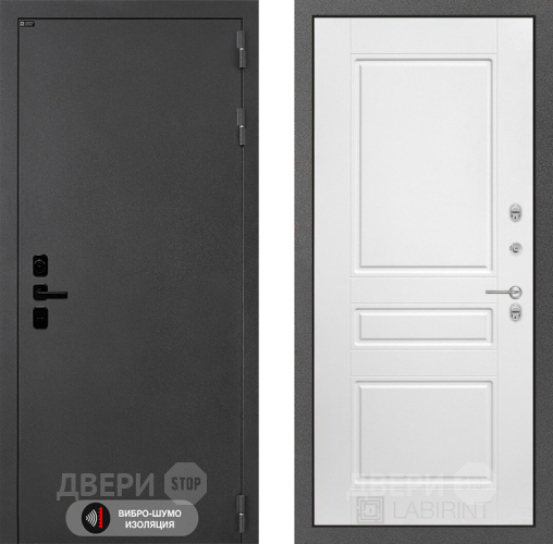 Входная металлическая Дверь Лабиринт (LABIRINT) Acustic 03 Белый софт в Черноголовке