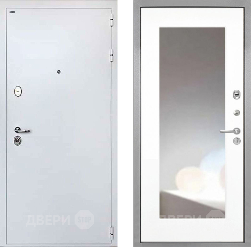 Входная металлическая Дверь Интекрон (INTECRON) Колизей White ФЛЗ-120-М Зеркало Белый матовый в Черноголовке
