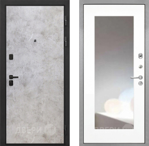 Входная металлическая Дверь Интекрон (INTECRON) Профит Black Мрамор Светлый ФЛЗ-120-М Зеркало Белый матовый в Черноголовке