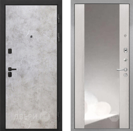 Входная металлическая Дверь Интекрон (INTECRON) Профит Black Мрамор Светлый ФЛЗ-516 Зеркало Сосна белая в Черноголовке