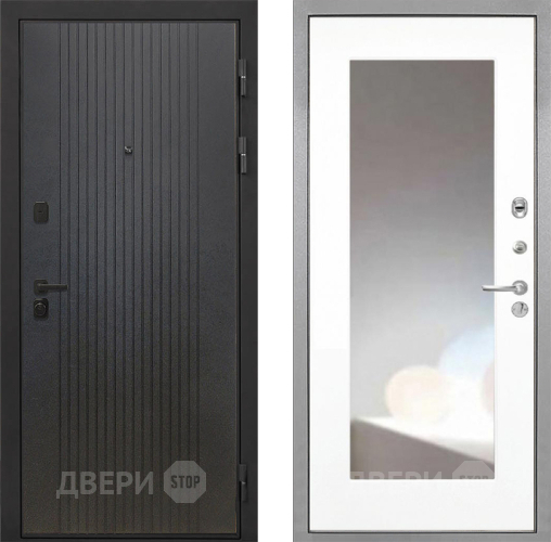 Входная металлическая Дверь Интекрон (INTECRON) Профит Black ФЛ-295 ФЛЗ-120-М Зеркало Белый матовый в Черноголовке