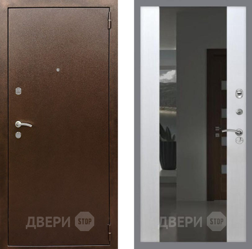 Входная металлическая Дверь Рекс (REX) 1А Медный Антик СБ-16 с Зеркалом Лиственница беж в Черноголовке