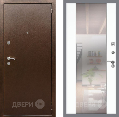 Входная металлическая Дверь Рекс (REX) 1А Медный Антик СБ-16 Зеркало Силк Сноу в Черноголовке