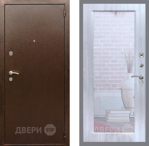 Входная металлическая Дверь Рекс (REX) 1А Медный Антик Зеркало Пастораль Сандал белый в Черноголовке