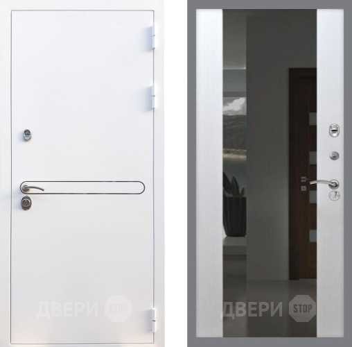 Входная металлическая Дверь Рекс (REX) 27 СБ-16 Зеркало Белый ясень в Черноголовке