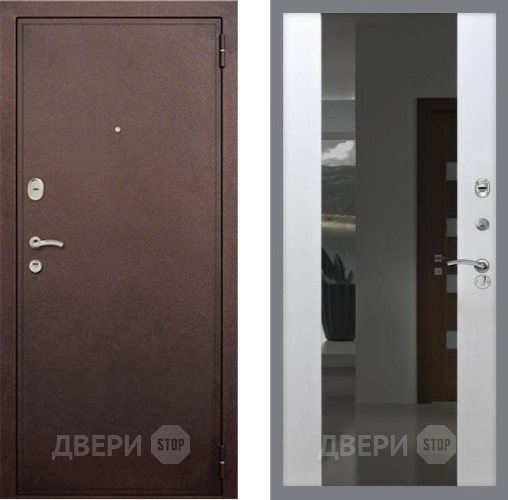 Дверь Рекс (REX) 2 Медный Антик СБ-16 Зеркало Белый ясень в Черноголовке