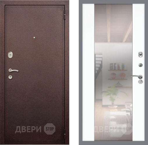 Входная металлическая Дверь Рекс (REX) 2 Медный Антик СБ-16 Зеркало Силк Сноу в Черноголовке