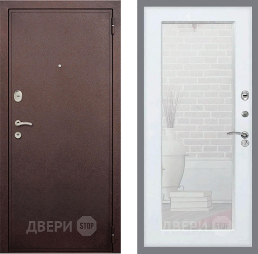 Входная металлическая Дверь Рекс (REX) 2 Медный Антик Зеркало Пастораль Белый ясень в Черноголовке