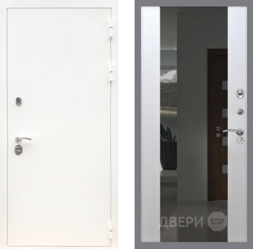 Входная металлическая Дверь Рекс (REX) 5 Белая Шагрень СБ-16 Зеркало Белый ясень в Черноголовке