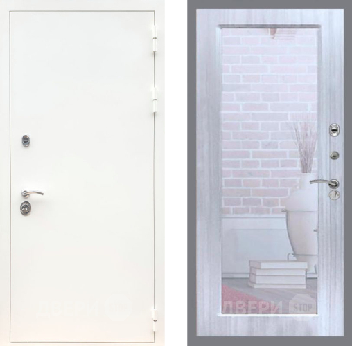 Входная металлическая Дверь Рекс (REX) 5 Белая Шагрень Зеркало Пастораль Сандал белый в Черноголовке