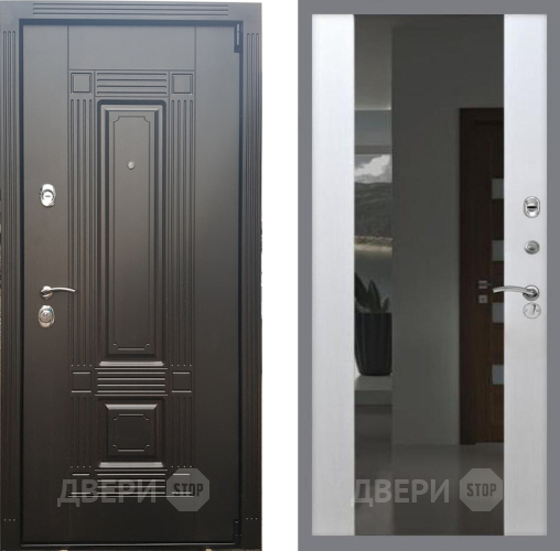 Входная металлическая Дверь Рекс (REX) 9 СБ-16 Зеркало Белый ясень в Черноголовке