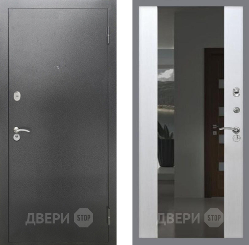 Входная металлическая Дверь Рекс (REX) 2А Серебро Антик СБ-16 с Зеркалом Лиственница беж в Черноголовке