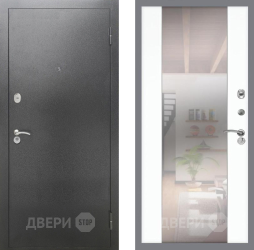 Входная металлическая Дверь Рекс (REX) 2А Серебро Антик СБ-16 Зеркало Силк Сноу в Черноголовке