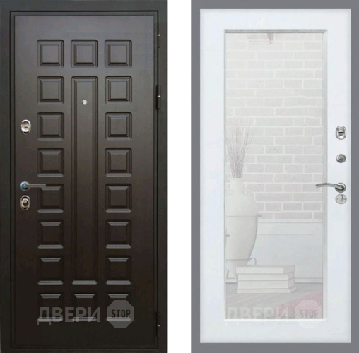 Входная металлическая Дверь Рекс (REX) Премиум 3к Зеркало Пастораль Белый ясень в Черноголовке
