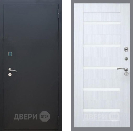 Входная металлическая Дверь Рекс (REX) 1A Черный Муар СБ-14 стекло белое Сандал белый в Черноголовке
