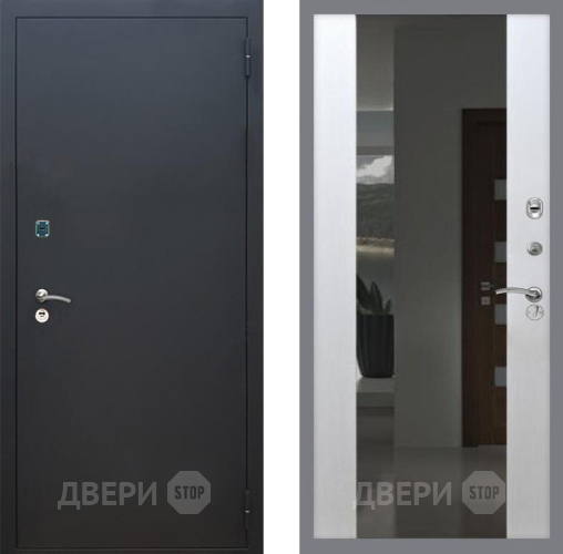 Входная металлическая Дверь Рекс (REX) 1A Черный Муар СБ-16 Зеркало Белый ясень в Черноголовке