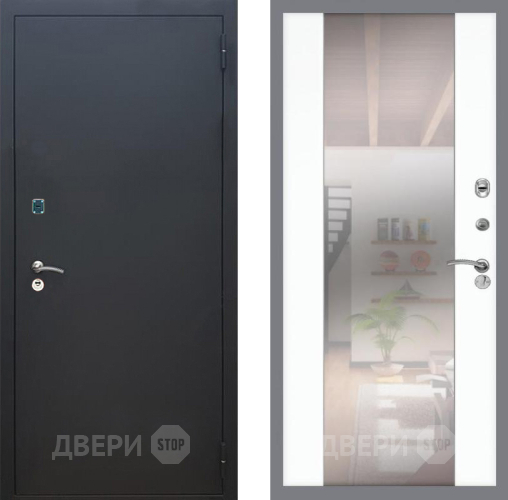 Входная металлическая Дверь Рекс (REX) 1A Черный Муар СБ-16 Зеркало Силк Сноу в Черноголовке
