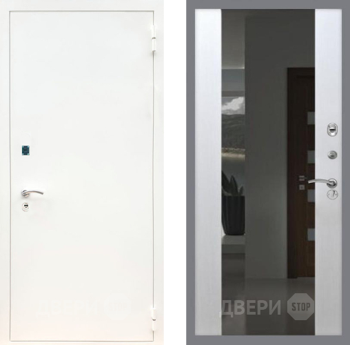 Входная металлическая Дверь Рекс (REX) 1А Белая шагрень СБ-16 Зеркало Белый ясень в Черноголовке