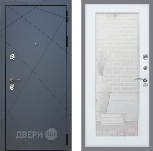 Входная металлическая Дверь Рекс (REX) 13 Силк Титан Зеркало Пастораль Белый ясень в Черноголовке