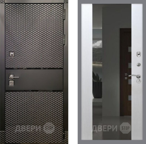 Входная металлическая Дверь Рекс (REX) 15 Черный Кварц СБ-16 Зеркало Белый ясень в Черноголовке