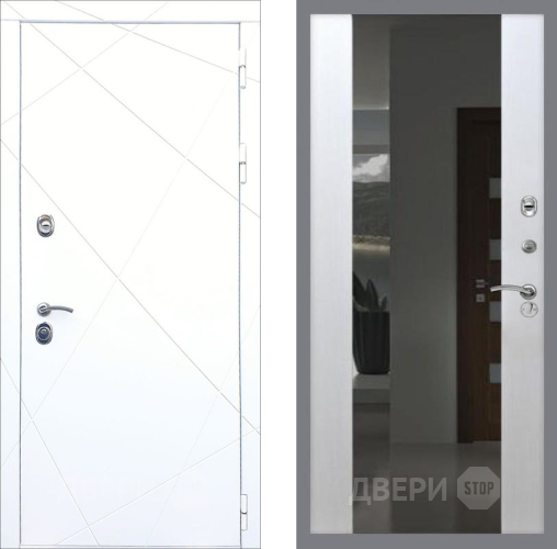 Входная металлическая Дверь Рекс (REX) 13 Силк Сноу СБ-16 Зеркало Белый ясень в Черноголовке