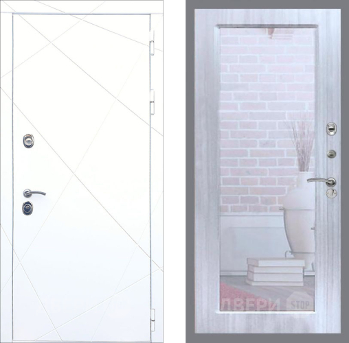 Входная металлическая Дверь Рекс (REX) 13 Силк Сноу Зеркало Пастораль Сандал белый в Черноголовке