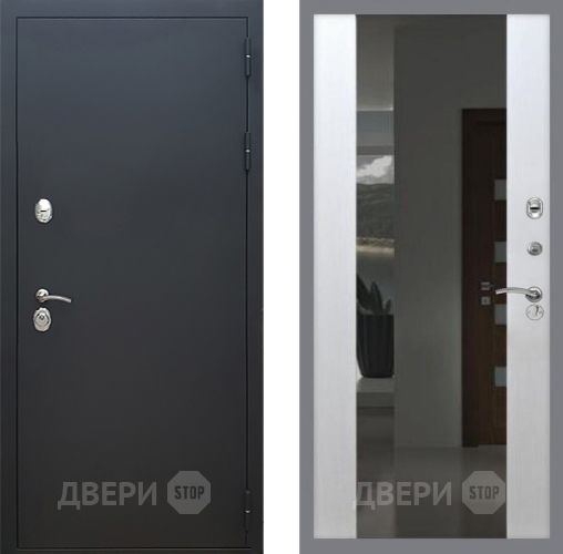 Входная металлическая Дверь Рекс (REX) 5 Черный Муар СБ-16 Зеркало Белый ясень в Черноголовке