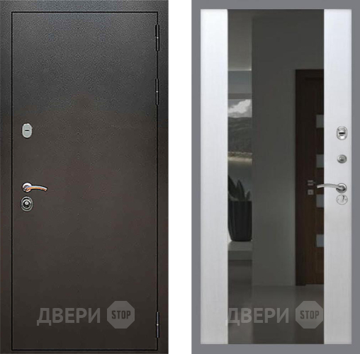 Входная металлическая Дверь Рекс (REX) 5 Серебро Антик СБ-16 Зеркало Белый ясень в Черноголовке