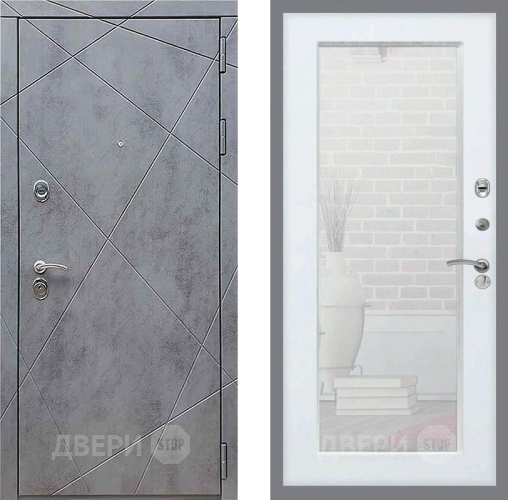 Входная металлическая Дверь Рекс (REX) 13 Бетон Темный Зеркало Пастораль Белый ясень в Черноголовке