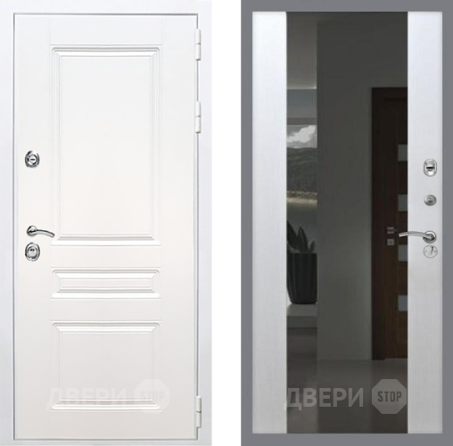 Дверь Рекс (REX) Премиум-н Силк Сноу СБ-16 Зеркало Белый ясень в Черноголовке