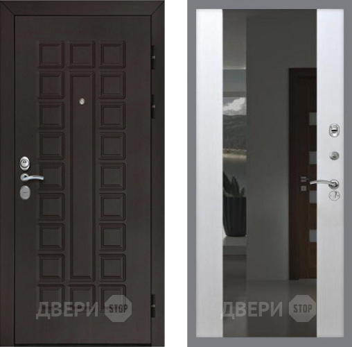 Входная металлическая Дверь Рекс (REX) Сенатор Cisa СБ-16 Зеркало Белый ясень в Черноголовке